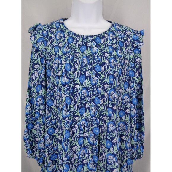 Vineyard Vines Blue Floral Winter Garden Pintuck Mini Dress Size XS - Picture 5 of 15